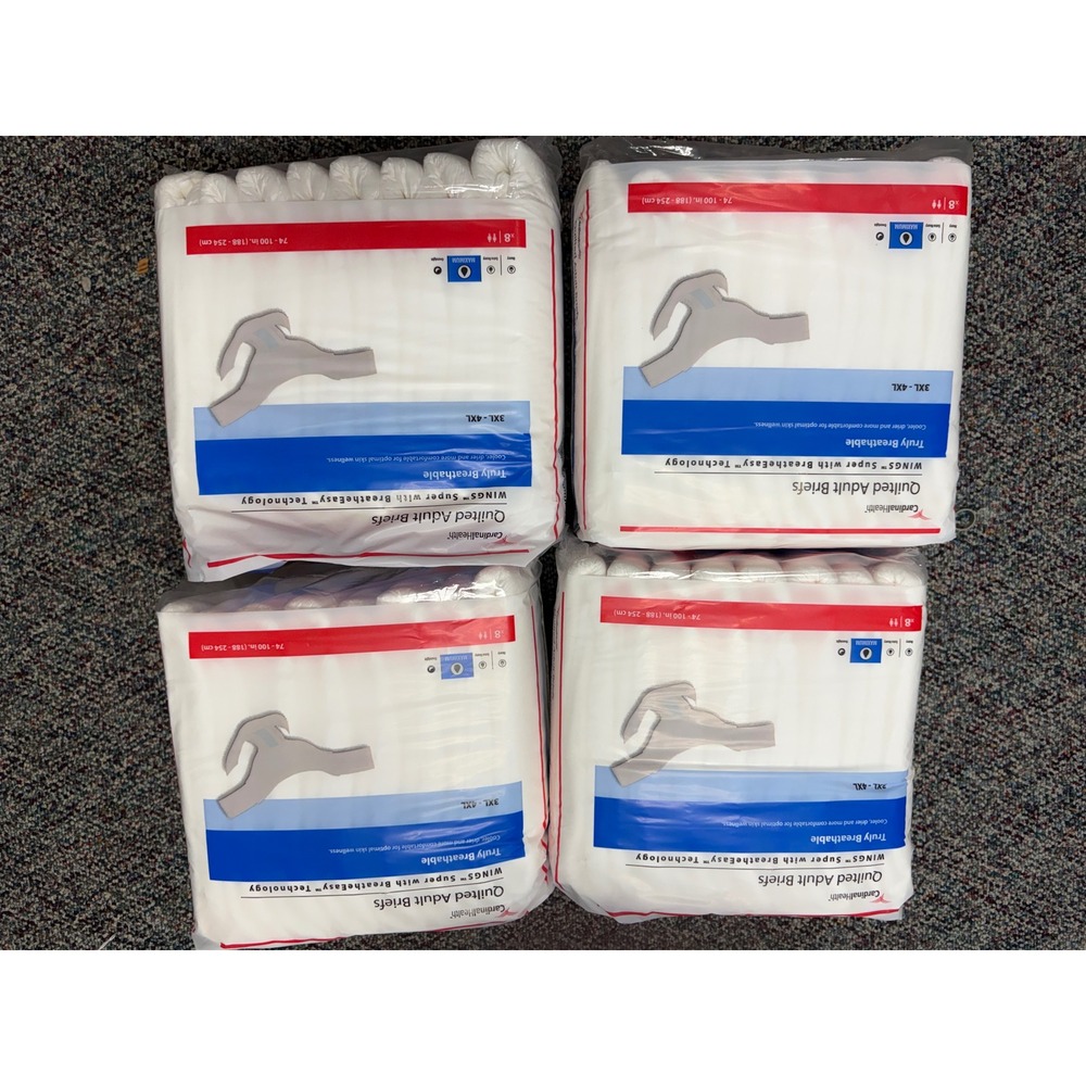 Cardinal Health WINGS Super Quilted Adult Briefs 3XL 4XL Bariatric 4 Packs of 8